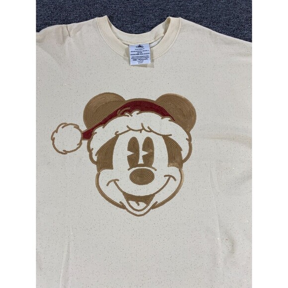 Spirit Jersey Sweater Adult 2XL XXL Beige Disney Mickey Santa Sequined Holiday - Picture 10 of 16